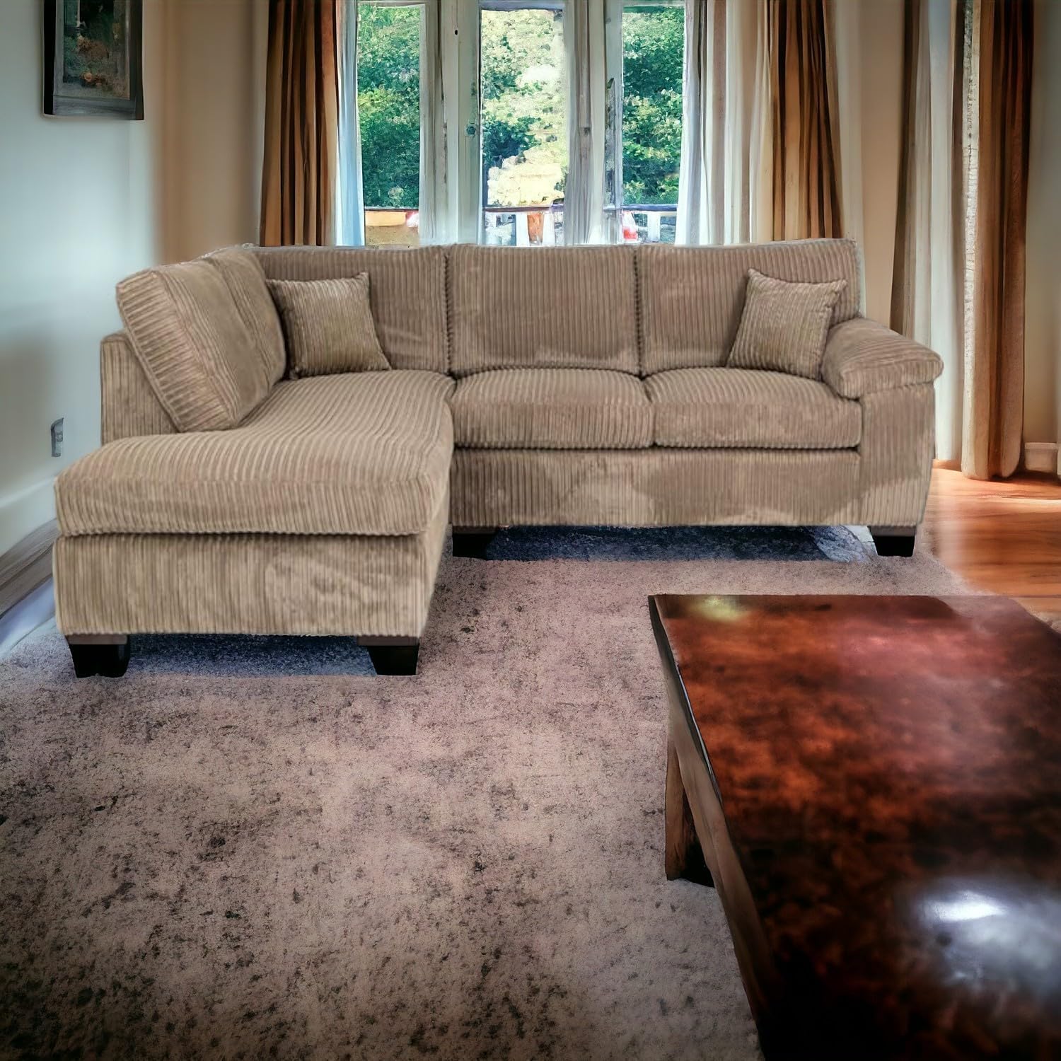 Bliss Furniture's Jumbo Cord Elegant L Shape 4-Seater Left-Hand Corner Sofa Set: Your Comfort Haven in the Living Room (Beige, Left Hand Corner)