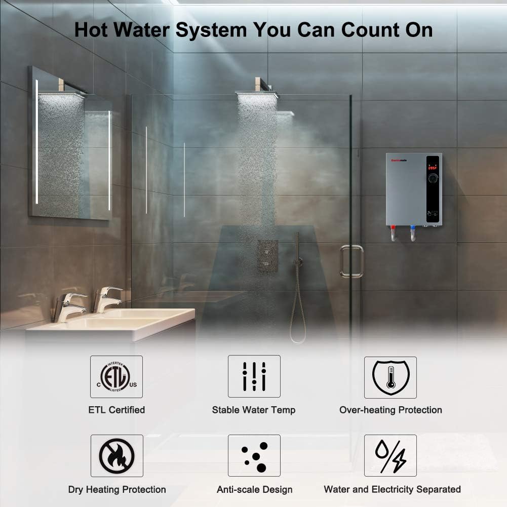 Tankless Water Heater Electric 27kW 208~240 Volt, ThermoMate On Demand Instant Endless Hot Water Heater, Self-Modulating Saving Energy for Residential Whole House Shower, 114A GRAY