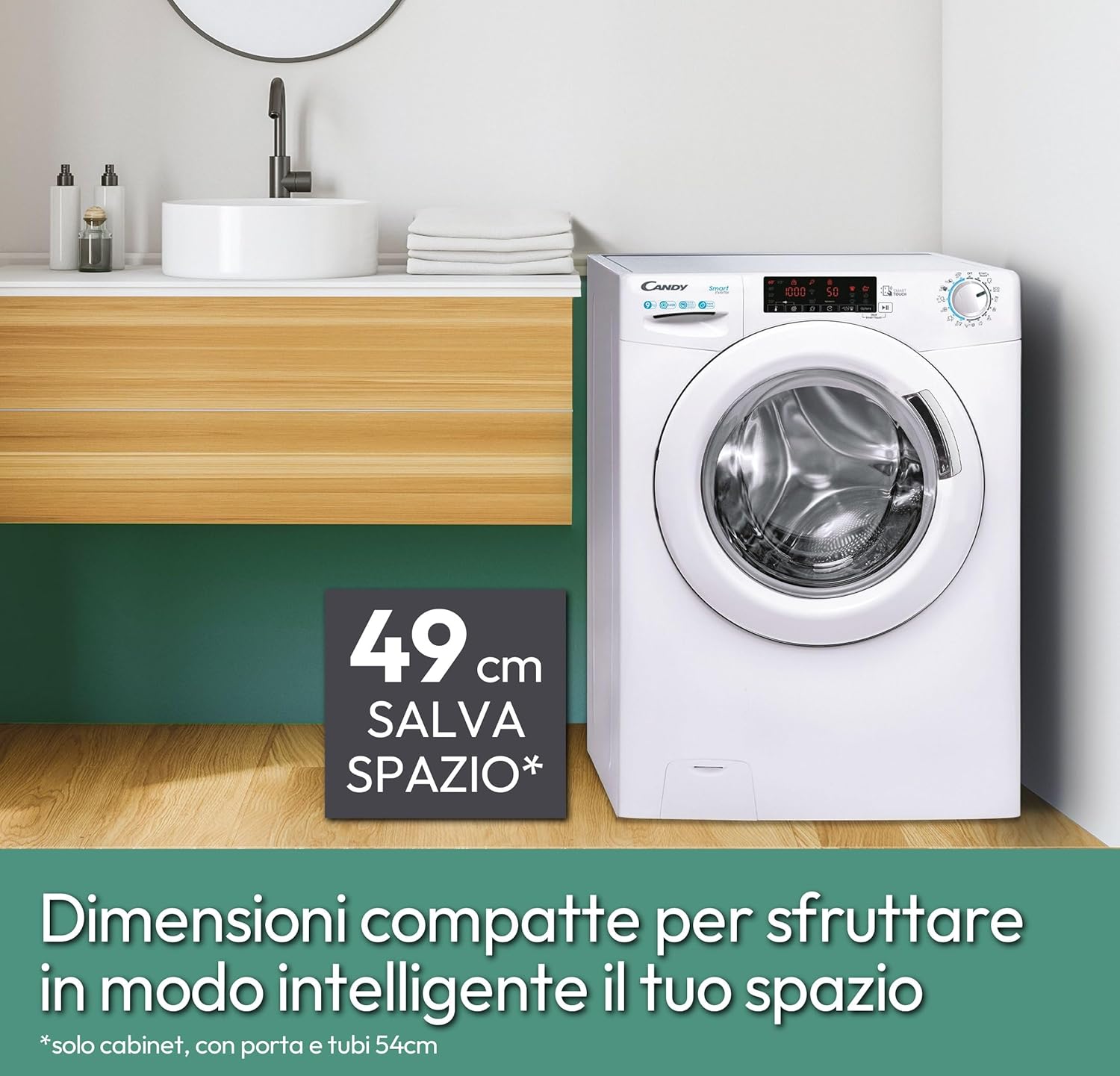 Candy Smart Lavatrice 9kg, Motore Inverter, carica frontale Classe A, 1400 giri, 16 Programmi, Cicli Rapidi, Partenza Ritardata, 60 x 52 x 85 cm, White – CS 149TXME-S [Classe di efficienza energetica A]