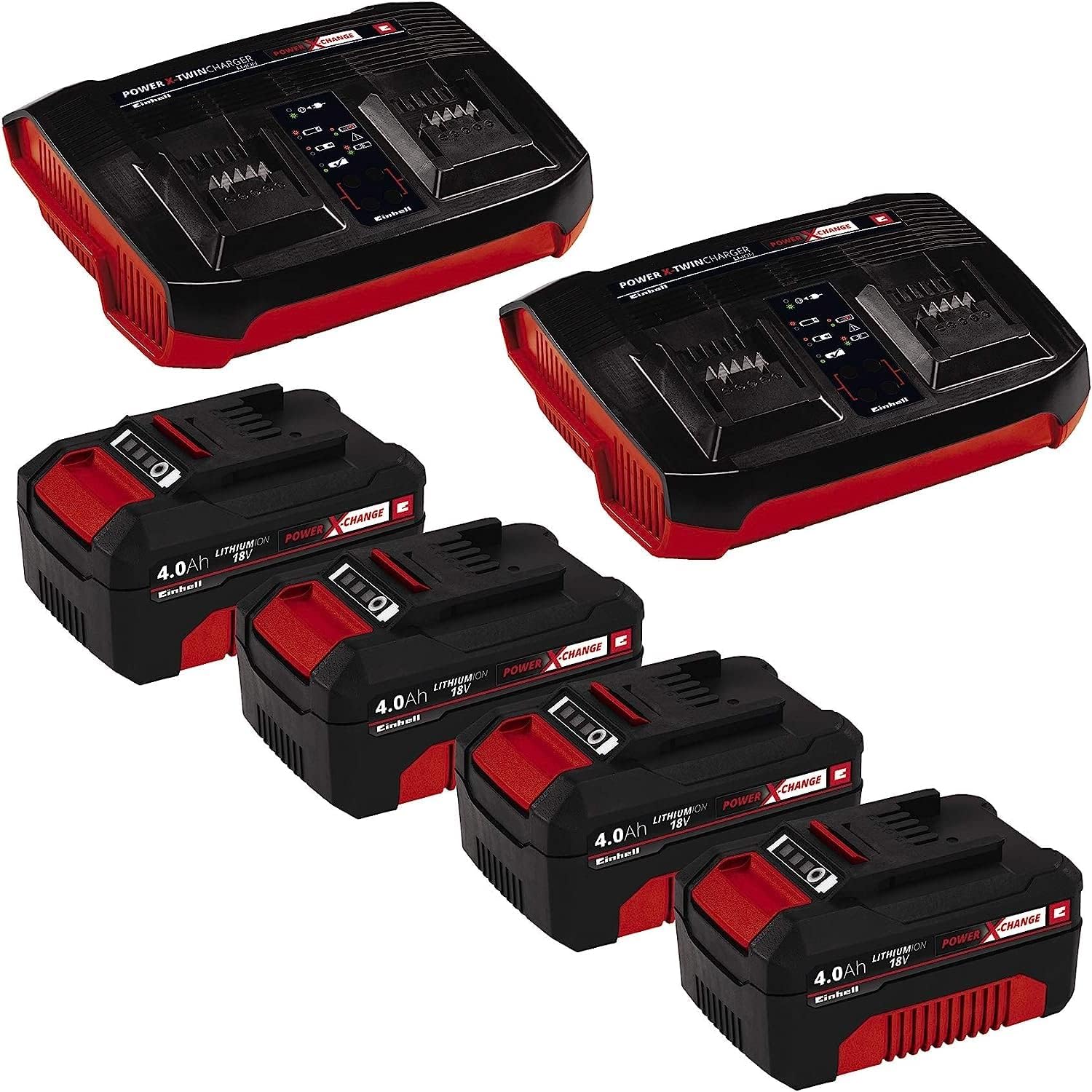 Einhell Cordless Lawnmower GP-CM 36/47 S HW Li Kit Power X-Change (36 V, 47 cm Cutting Width, up to 700 m², Brushless, Wheel Drive, 75 L Collection Basket, Includes 4 x 4.0 Ah + 2 x Twincharger)