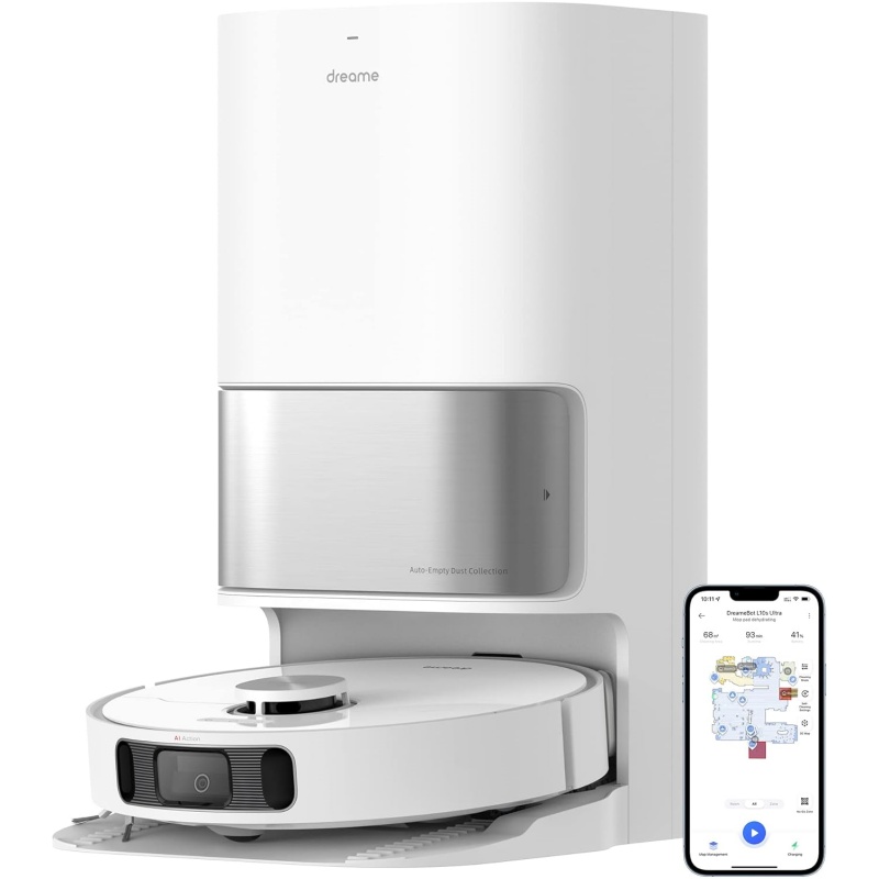 dreame L10s Ultra Robot Aspirateur Laveur avec Base Autonettoyante (Vidange Poussière, Nettoyage Automatique) AI Détection d'obstacles 3D, 5300Pa, Tapis Poils d'animaux, Batterie 210m, WiFi/APP/Alexa