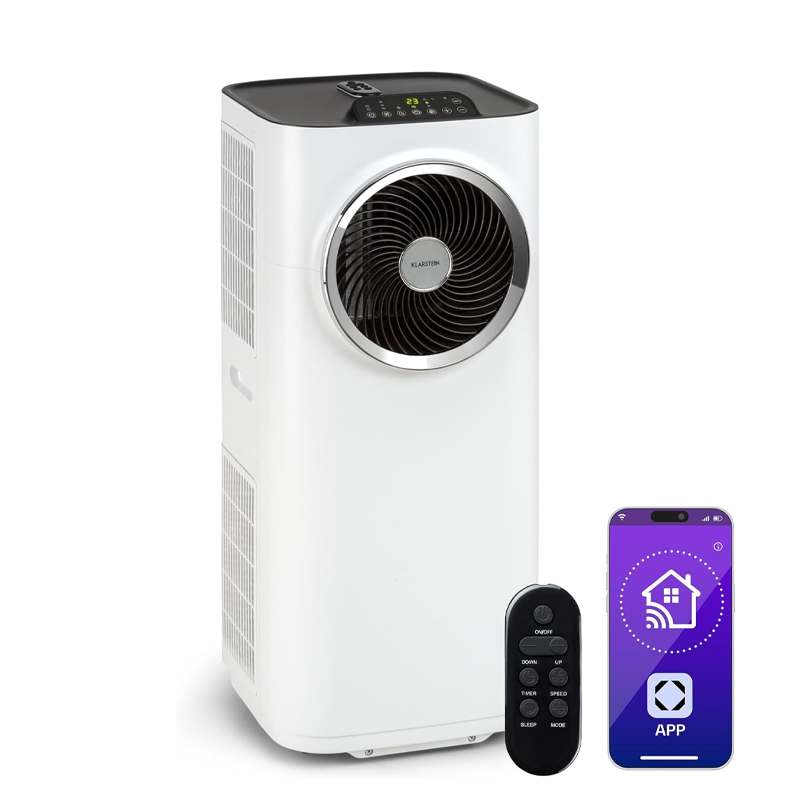 Klarstein Silent Mobile Air Conditioner, 5 in 1 Portable Smart Air Conditioning, Mini Air Conditioner, Purifier and Odour Removal, Air Dehumidifier, Night Mode, Low Consumption, 12K BTU, Air [Energy Class A]