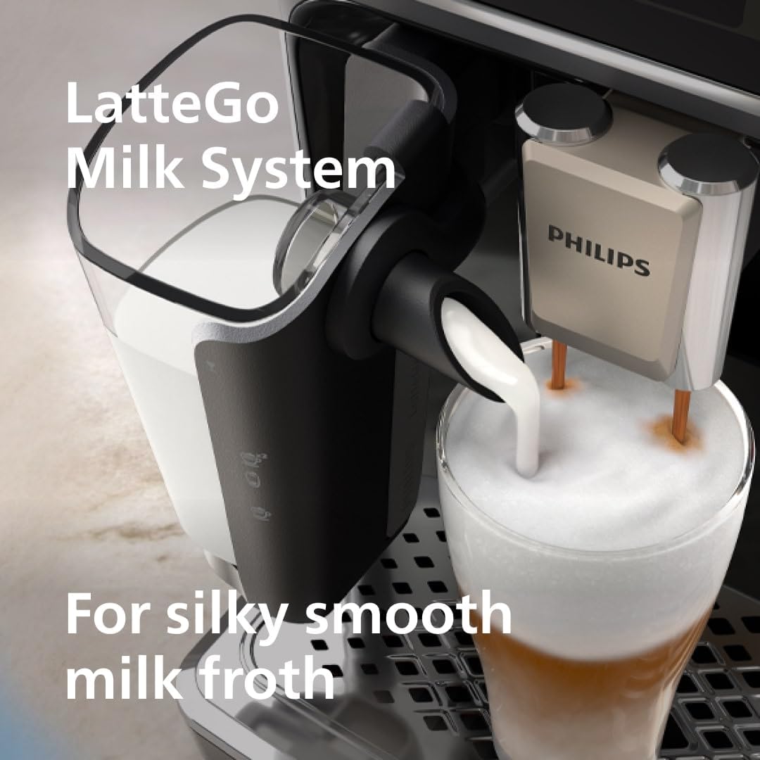 Philips 5500 Series Fully Automatic Espresso Machine – 20 Hot & Iced Coffees, Quick-to-Clean LatteGo Milk System, 40% quieter with SilentBrew, Less waiting with QuickStart, Black, Silver (EP5546/70)