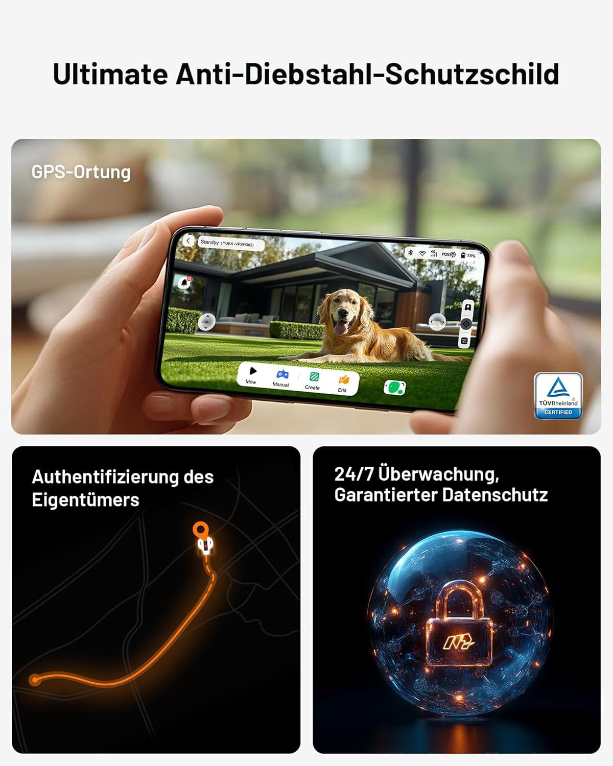 MAMMOTION YUKA 2000 Robotic Lawnmower without boundary wire, NetRTK+Vision, No RTK antenna required, Auto-mapping, Recommended area 2000m², Maximum area 2800m², with 4G module, 50% gradient