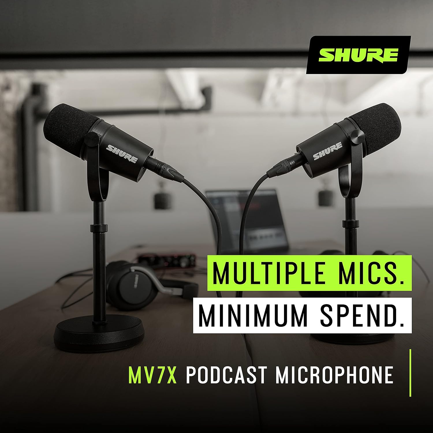 Shure MV7X XLR Podcast Microphone pour le Podcasting, l'enregistrement, la Diffusion en Direct et les Jeux, Sortie Casque Intégrée, XLR, Technologie d'isolation de la Voix - Noir