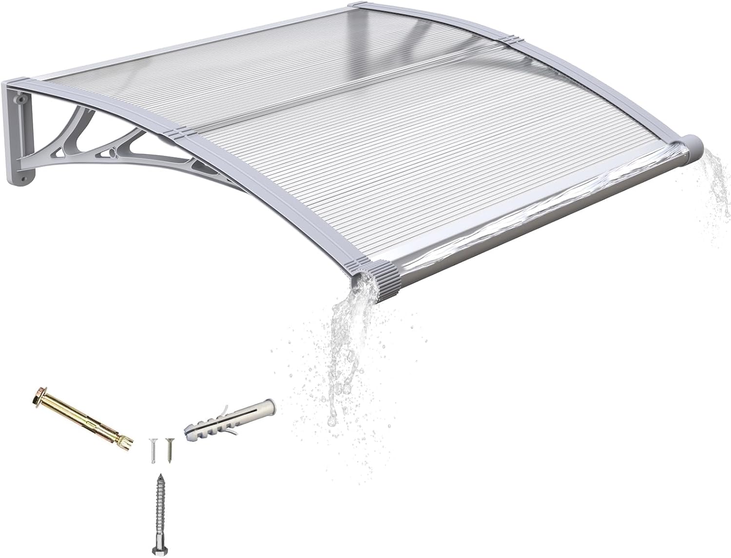 Door Canopy Outdoor Awning with Drainage,100x80 cm Polycarbonate Rain Shelter with ABS Brackets,Polycarbonate Sheet,UV,Snow Protection for Porch,Front Door, Patio, Window, Deck