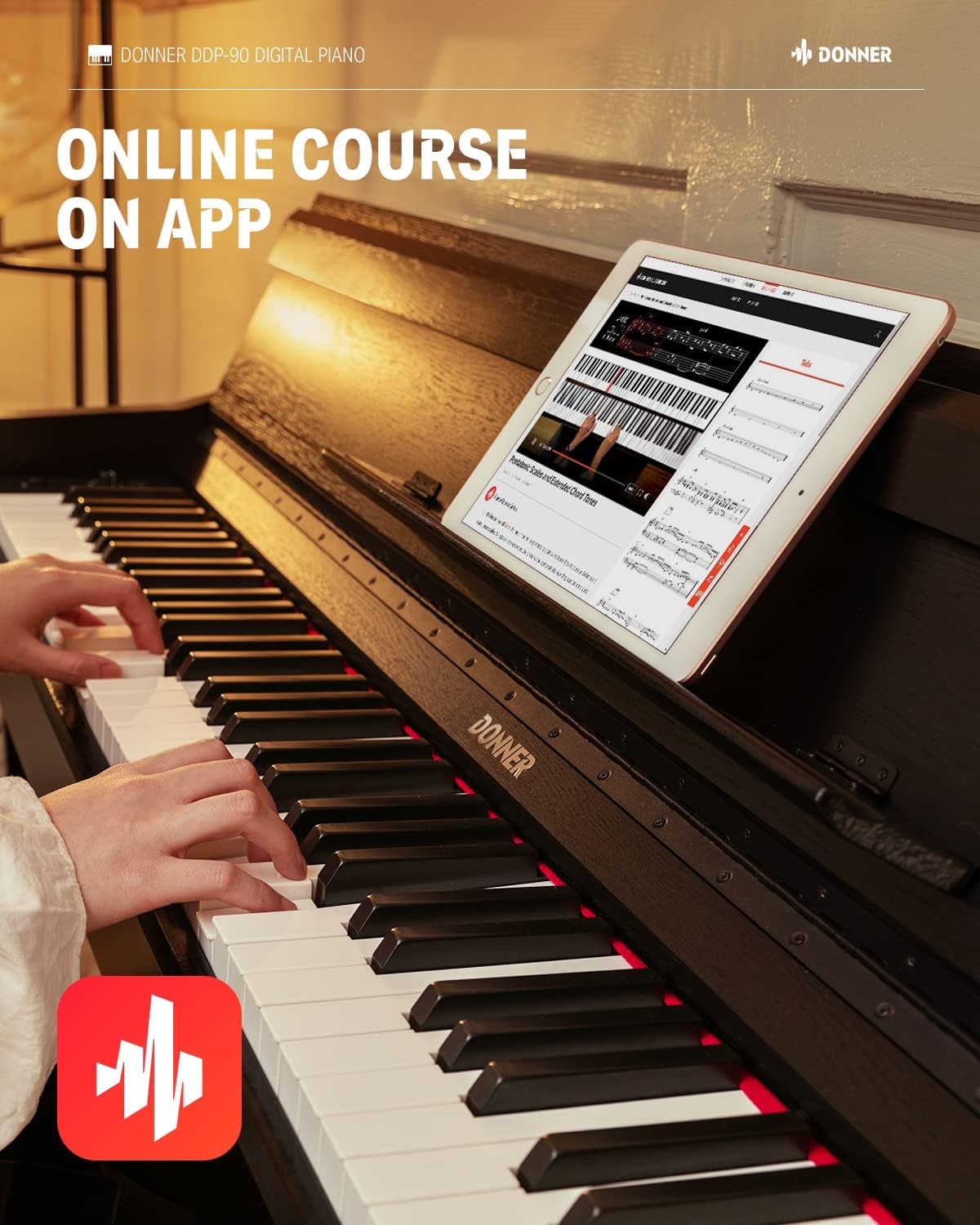 Donner DDP-60 88 Keys Digital Piano for Beginners, Electric Keyboard with Velocity Keys, 128 Voices, 83 Rhythms, 8 Reverb Effects, 5 Strength Curves, Auto Chord