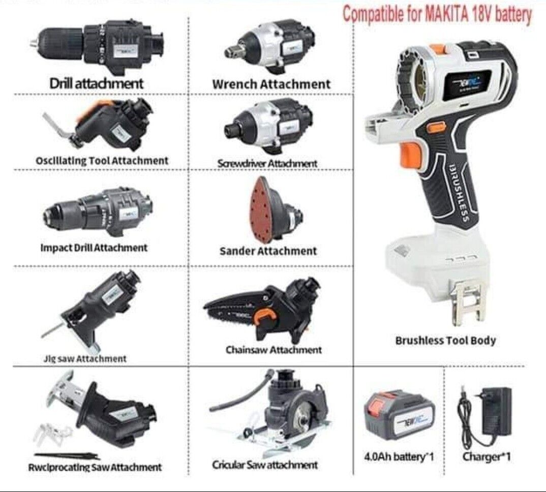 10in1 18v 6ah Electric Drill Cordless Power Drill Set Multi-Head Tool Combo