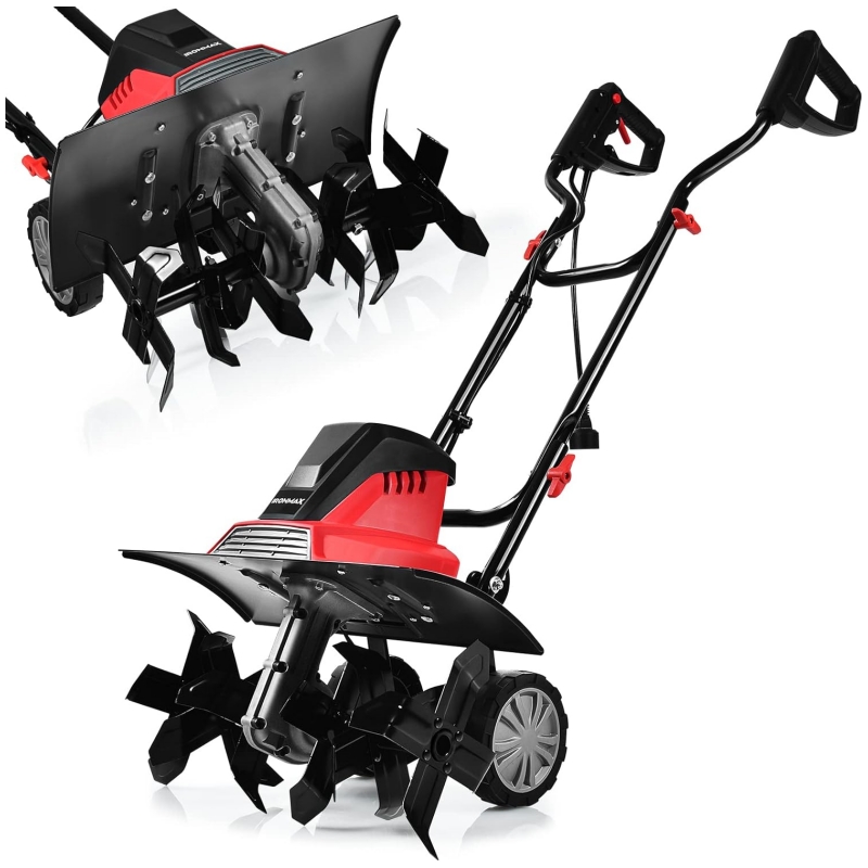 COSTWAY Electric Tiller 1500W Working Depth 22CM Width 43CM with Foldable Handle and Adjustable Wheels 6 Blades for Gardening and Weeding