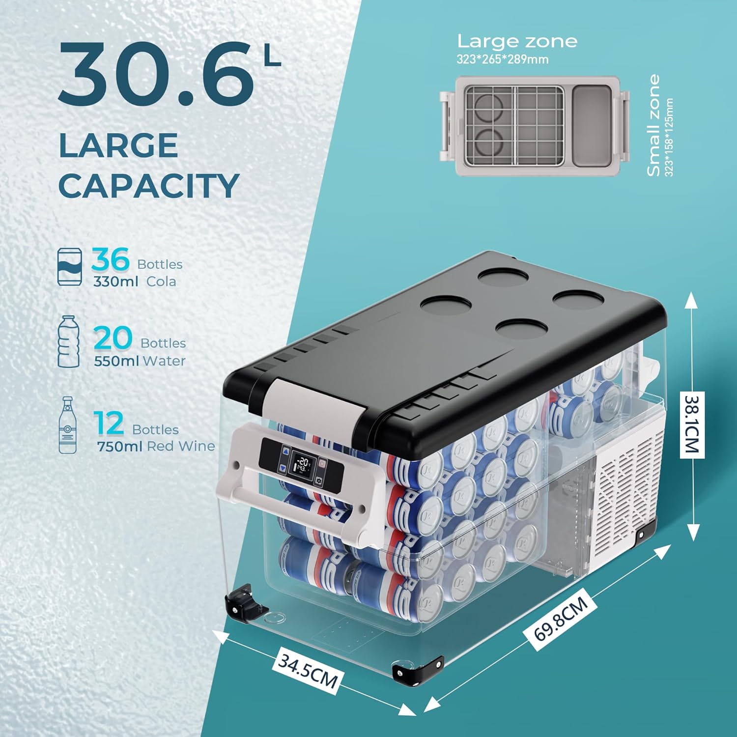 EUHOMY 45L Car Fridge Freezer 12V, Portable Camping Fridge Freezer Car Refrigerators with APP Control, Compressor Fridge with 12/24V DC & 110-240V AC for Camping, RV, Road Trip, Picnic(Gray) [Energy Class B]