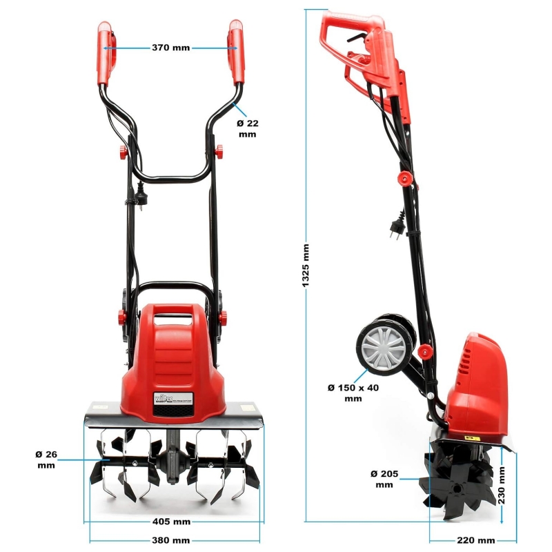 Electric tiller 1500W No-load speed 400 rpm Working depth 220mm Hoeing Weeding
