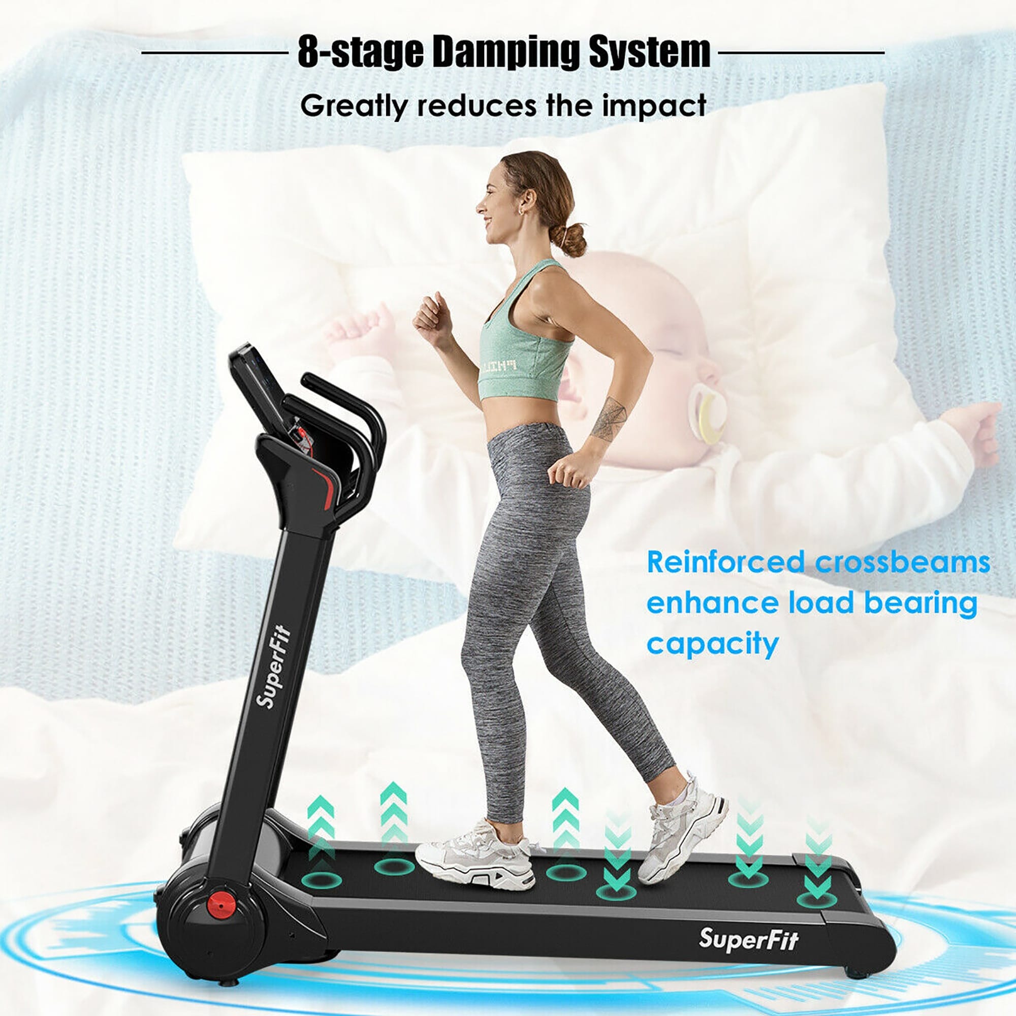 SuperFit 2.25HP Folding Electric Motorized Treadmill With Speaker - 55.9 x 30.5 x 49.5