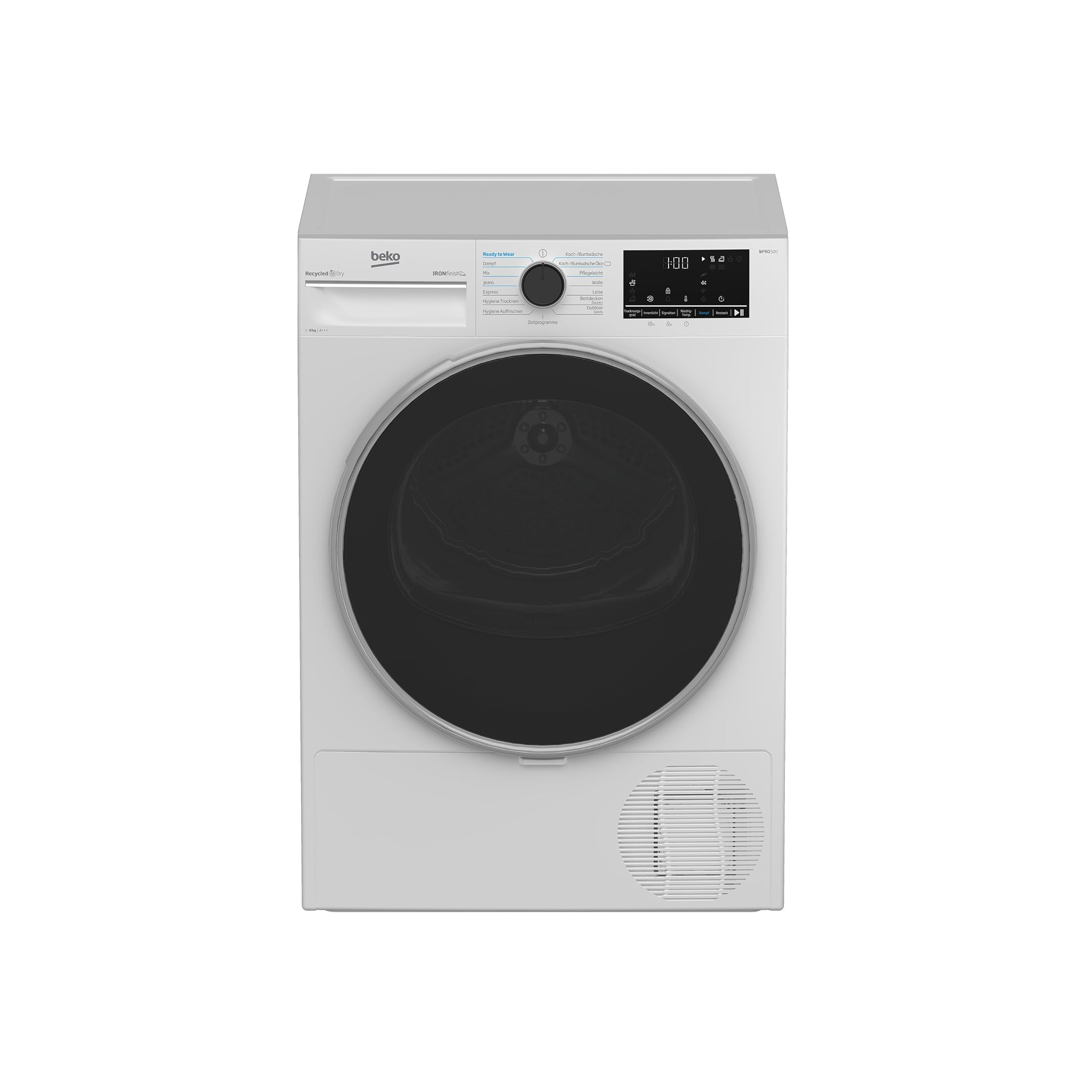 Beko B5T4824IF Tumble Dryer 8 kg, Front Loader Heat Pump Dryer, Suitable for Allergy Sufferers, 15 Programmes, Steam Function, Wrinkle Protection, Sensor Drying, Silent Program, Aquawave Gentle Drum, White [Energy Class A+++]