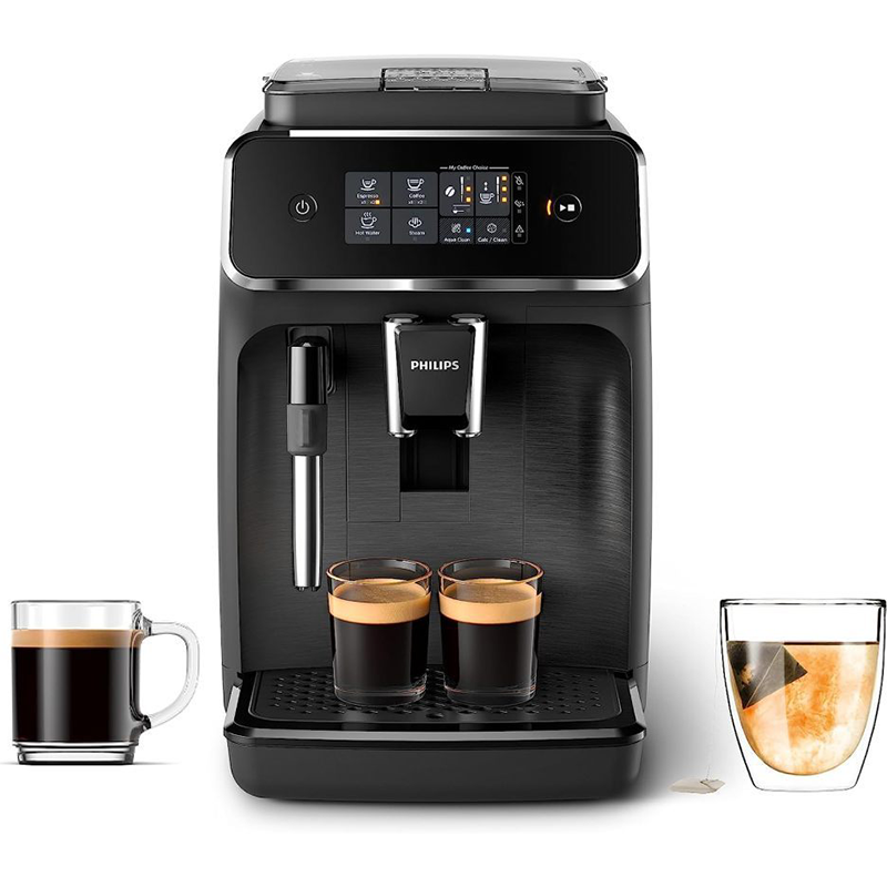 Philips 2200 Series fully automatic espresso machine - classic milk frother, 2 coffee varieties, intuitive touch display, black