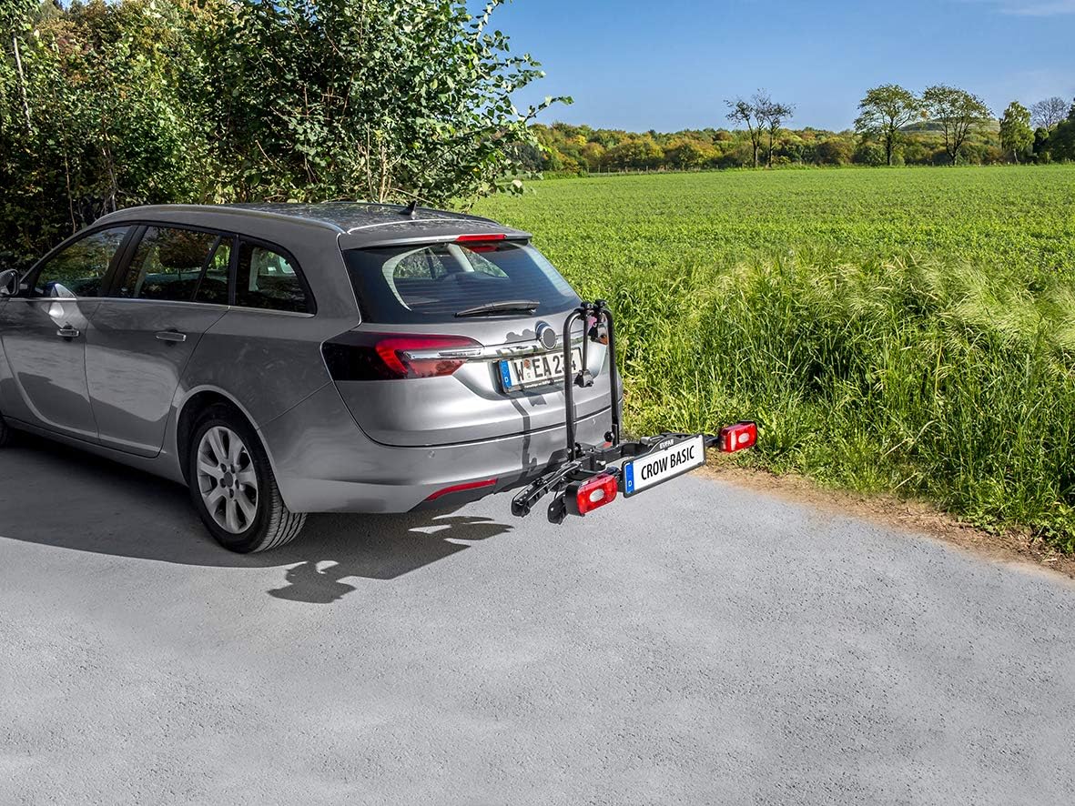 EUFAB 11569 Crow Basic bicycle carrier, suitable for e-bikes, partially pre-assembled, for 2 bicycles, for towing hitch
