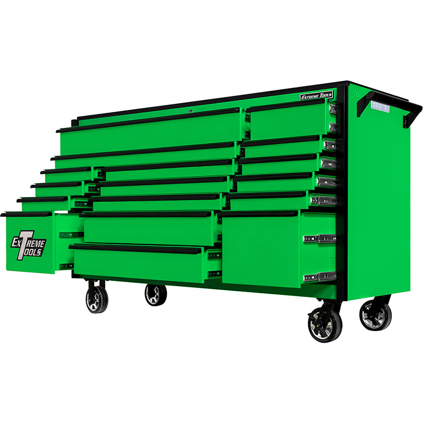 Extreme Tools® DX Series 72in W x 21in D 17 Drawer Triple Bank Roller Cabinet 100 lbs Slides