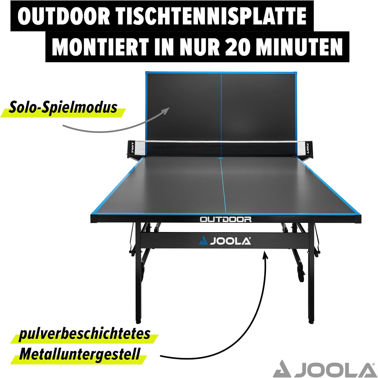 JOOLA Outdoor Table Tennis Table - Professional Table Tennis Table 6 mm Aluminium Composite Surface - Weatherproof Foldable - Includes Net