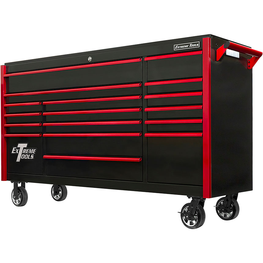 Extreme Tools® DX Series 72in W x 21in D 17 Drawer Triple Bank Roller Cabinet 100 lbs Slides