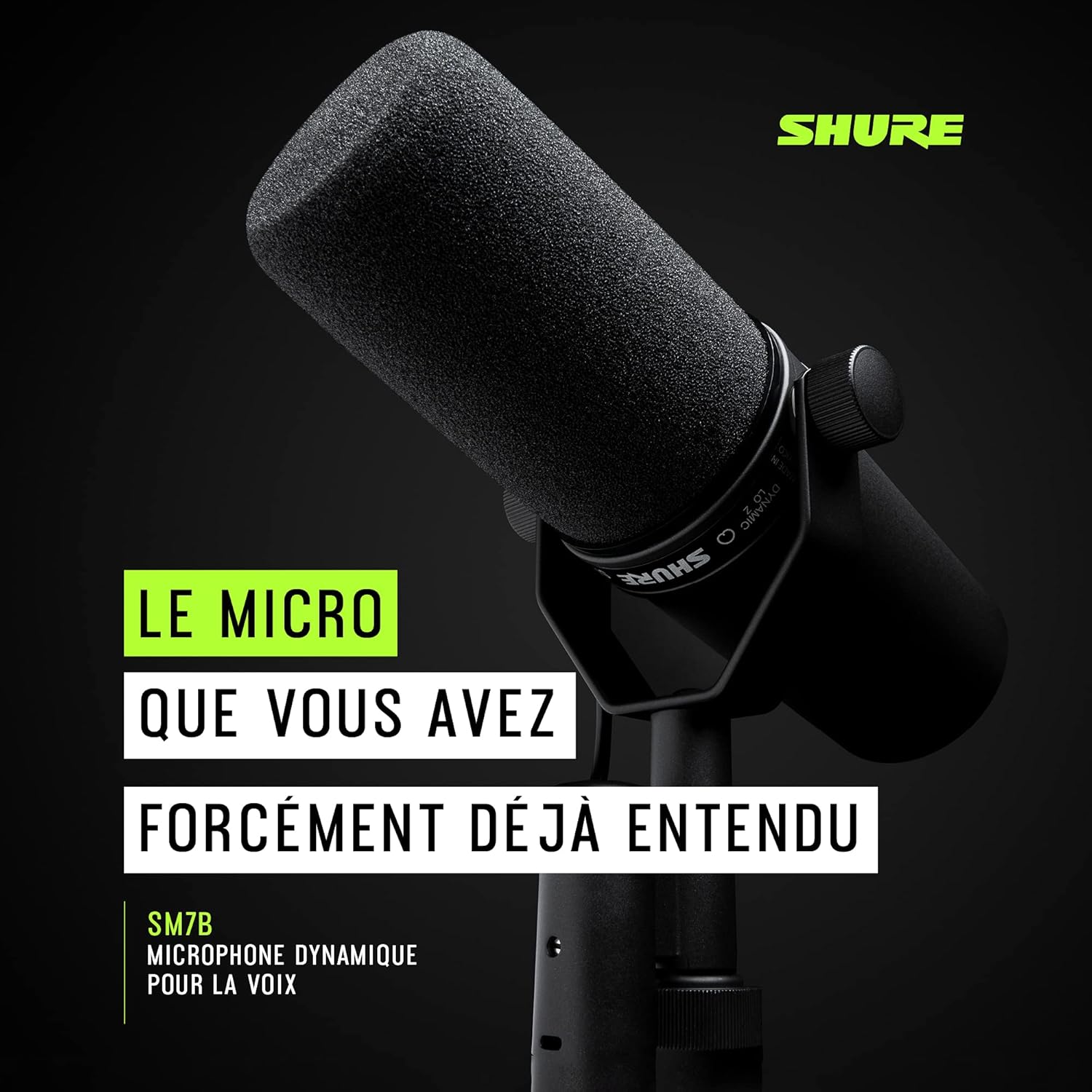 Shure SM7B Microphone Dynamique Cardioïde, Son Doux et Chaleureux pour Le Broadcast, Le Podcast ou L’Enregistrement