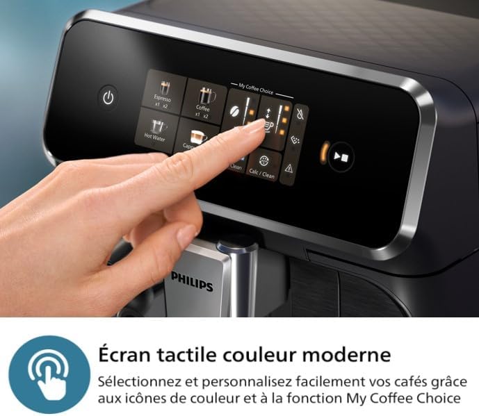 Philips Machine à Expresso Entièrement Automatique Séries 2300-4 Boissons, Écran tactile couleur moderne, LatteGo, SilentBrew, Broyeur 100% Céramique, Filtre AquaClean. Noir mat (EP2330/10)