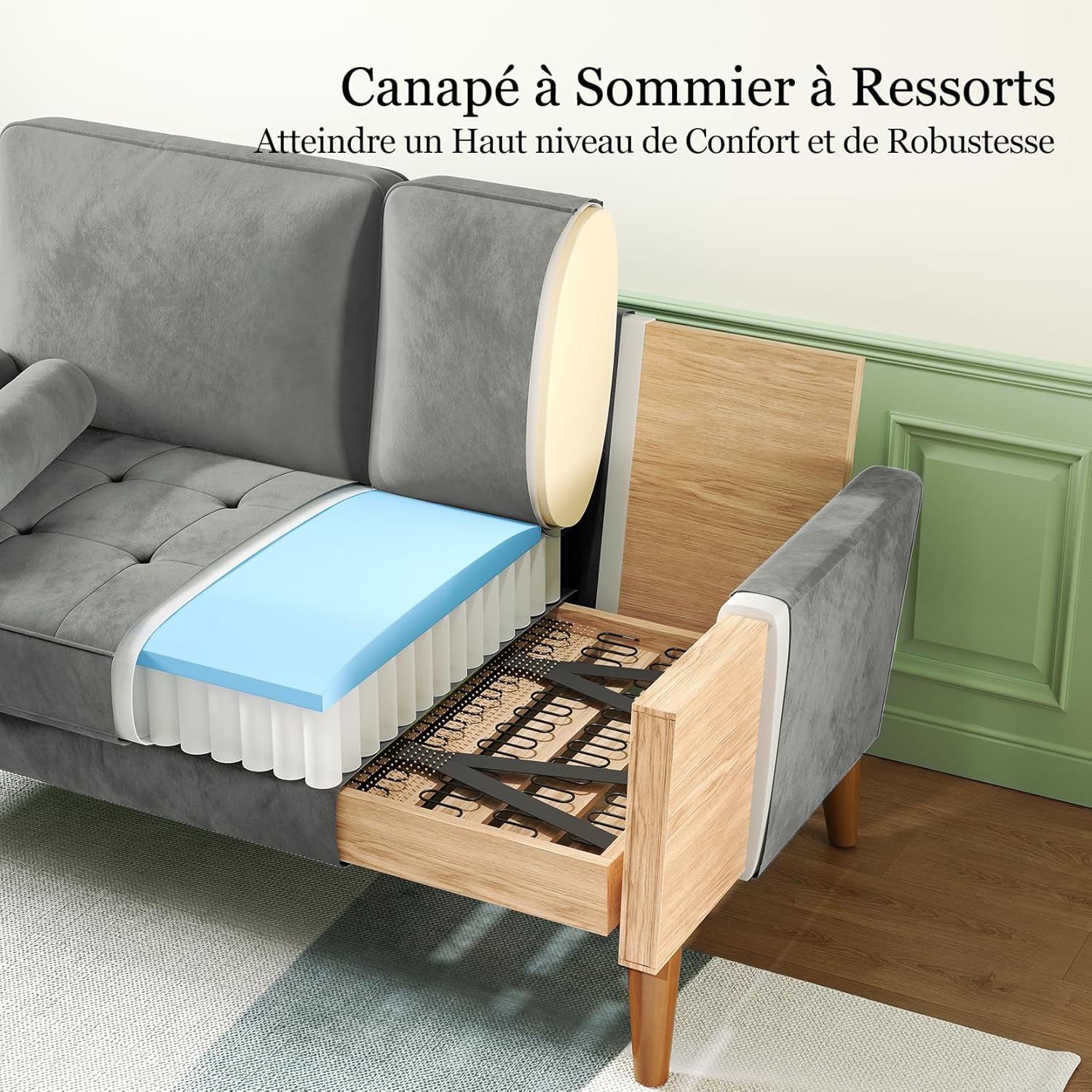 Vesgantti Small 2 Seater Sofa, 121cm Velvet Sofa with Spring Cushion, Mini Bedroom with Armrests, Modern Living Room Loveseat, Fixed 2 Seater Loveseat