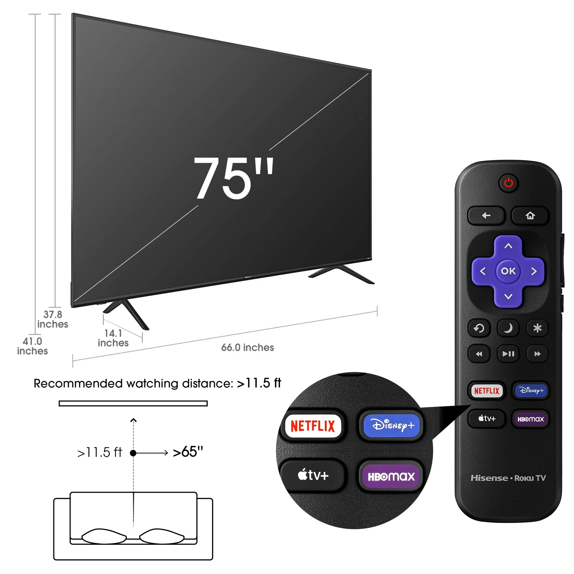 Hisense 75 Class 4K UHD LED LCD Roku Smart TV HDR R6 Series 75R6E4
