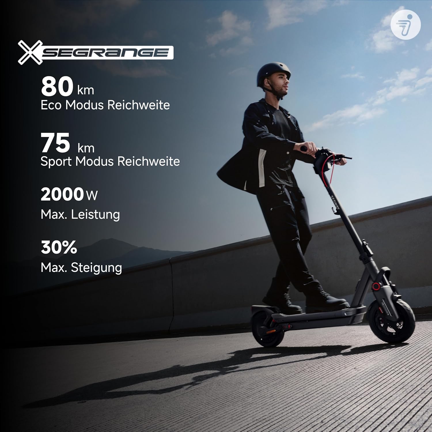 Segway-Ninebot MAX G3 D E-Scooter with Road Legal, 80 km Eco Mode Range, Eco Mode, 75 km at 20 km/h, Charging Time 3.5 h, 130 kg Load Capacity, Double Hydraulic Suspension, Smart Display