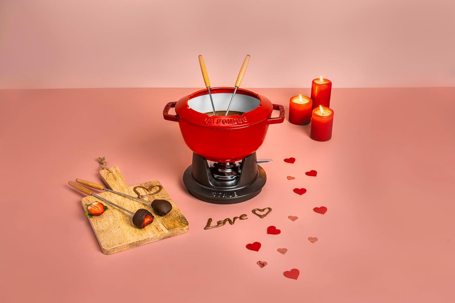 Staub Fondue Set with 6 Forks, Suitable for Cheese, Chocolate and Meat Fondue