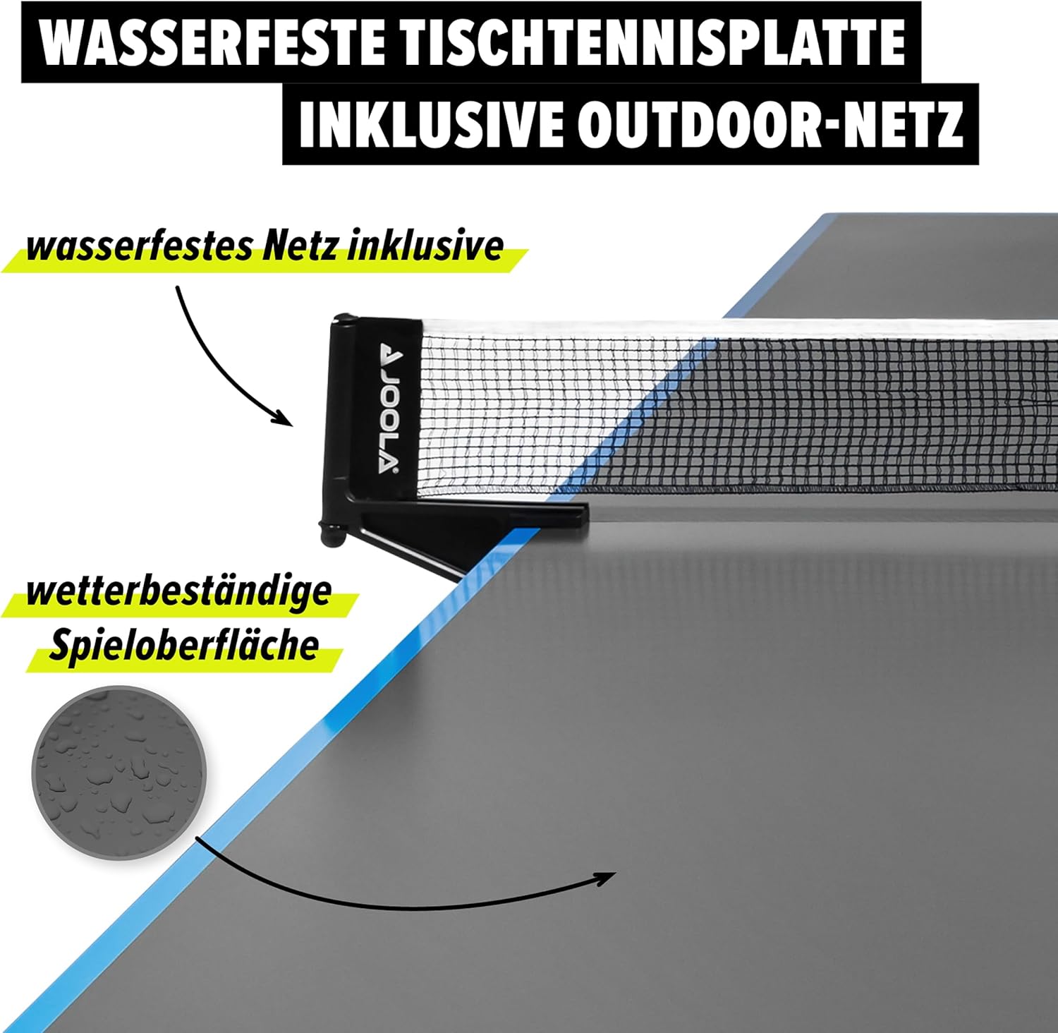 JOOLA Outdoor Table Tennis Table - Professional Table Tennis Table 6 mm Aluminium Composite Surface - Weatherproof Foldable - Includes Net