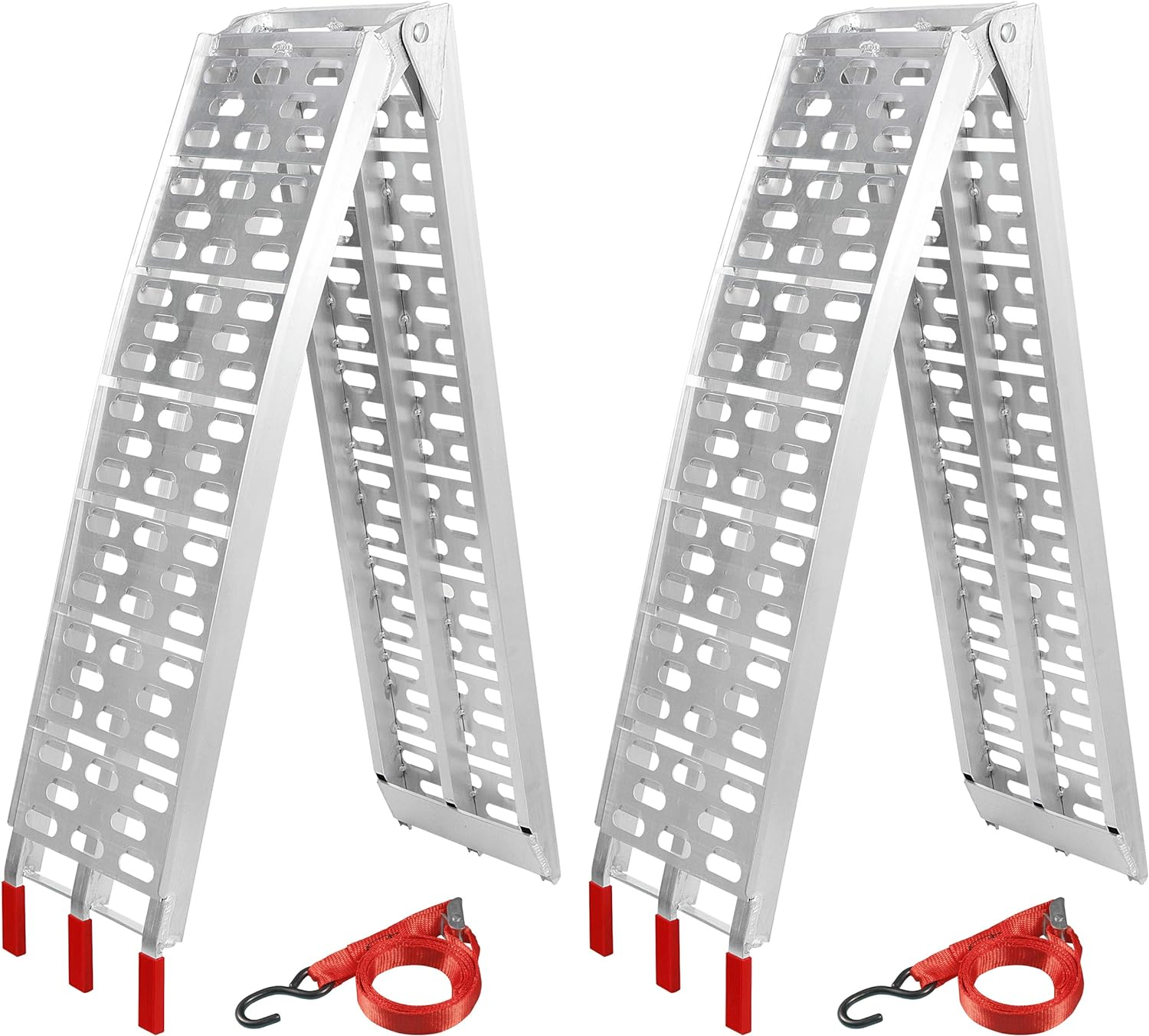 7.5' Folding Truck Ramps Aluminum 2 PC 1500 lbs Capacity Trailer Loading Ramps Trucks w/Straps for ATV UTV Motorcycle Snow Blower Lawn Mower Pickup