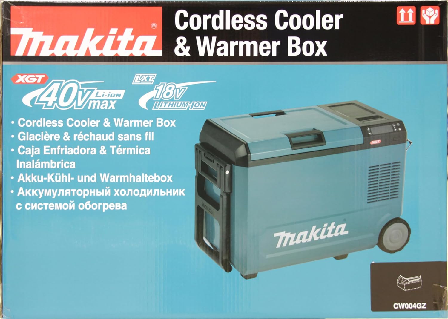 Makita 40V Battery Cooling and Heat Box, 29L Portable Refrigerator, Turquoise, IPX4 Water Resistant, Compressor Cooling System, Bottle Opener, Deep Discharge Protection