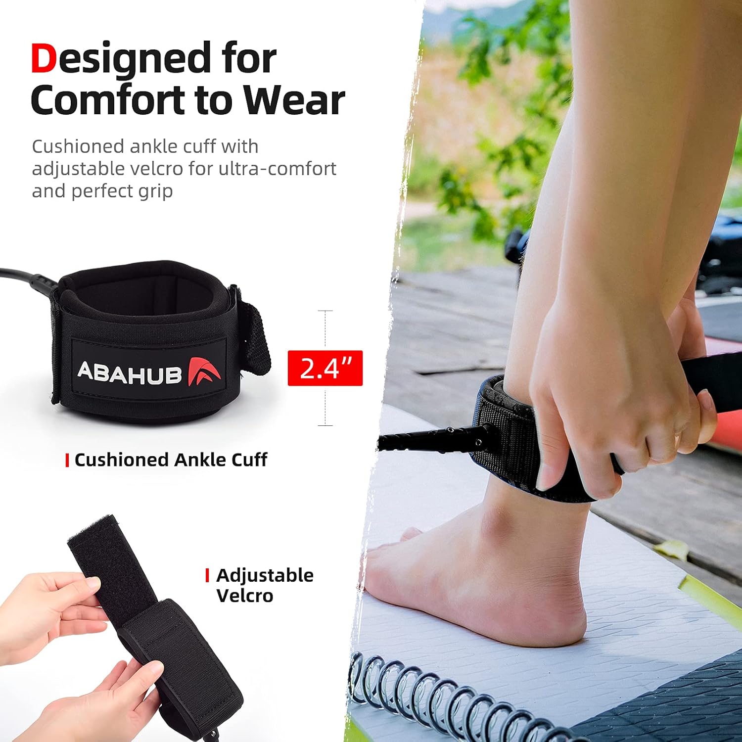 Abahub SUP Leash, Sup Zubehör, Surfboard Leash Board Sup Sicherheitsleine, Schwarz Transparent 10ft 7 mm Leash für Erwachsene