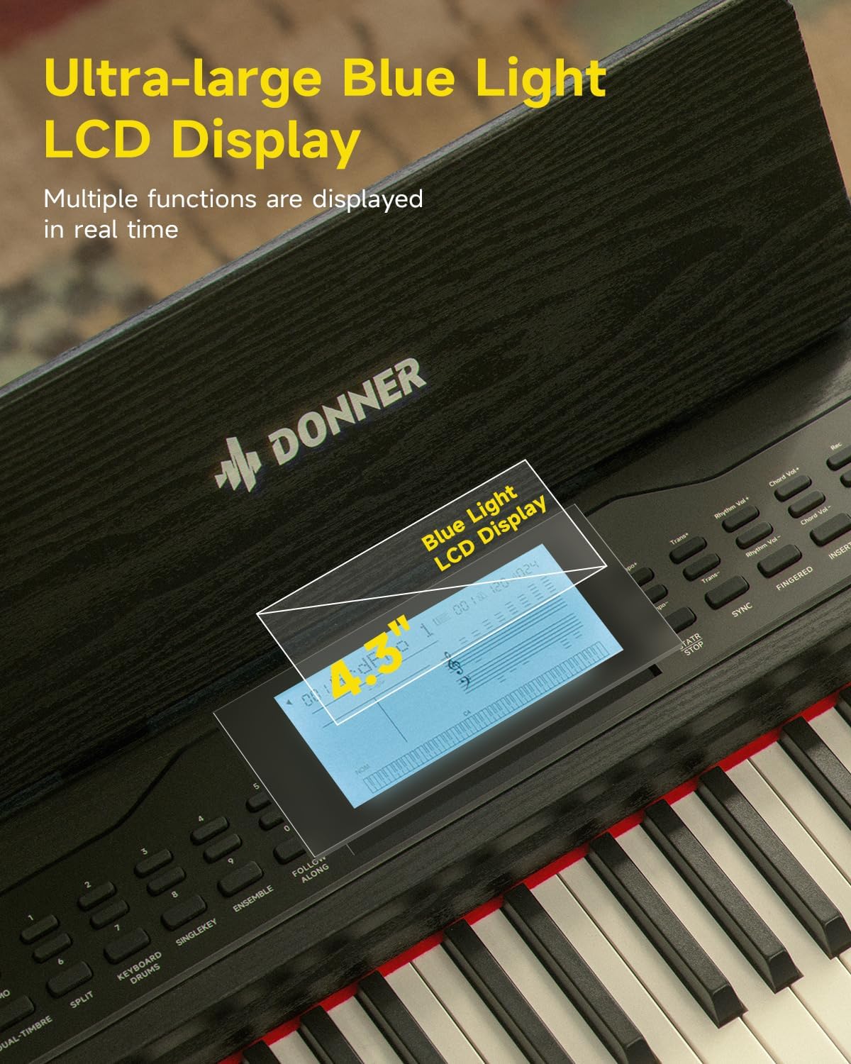 Donner DDP-95 Beginner Digital Piano with 88 Keys Weighted Keyboard, Full Size Piano Keyboard Boast Wireless Connection, Record, 11 x 5 cm LCD, 610 Tones, 600 Rhythms, 3 Piano Teaching Modes, Black
