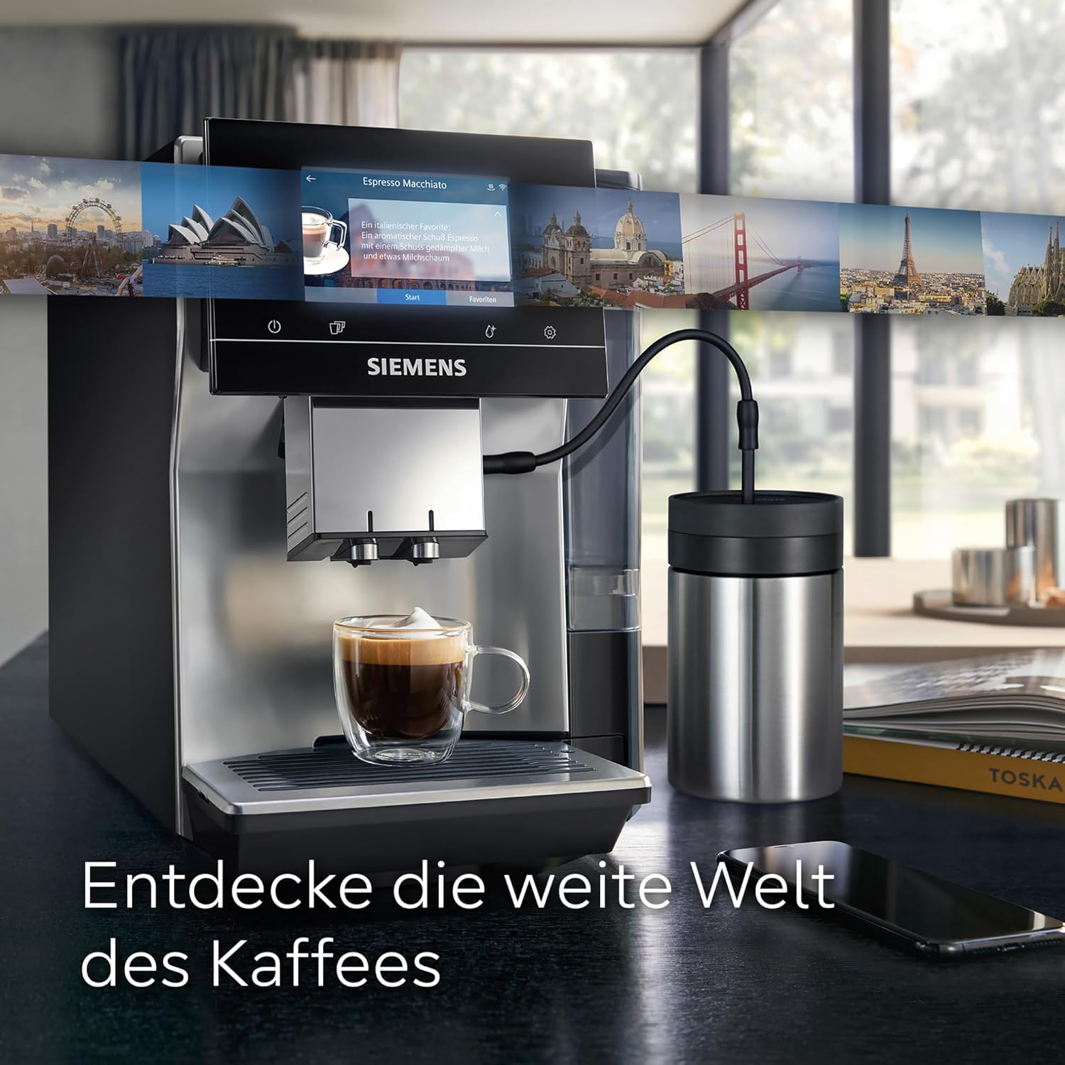 Siemens EQ700 Classic TP715D01 Fully Automatic Coffee Machine, App Control, Cold Brew, Intuitive Full-Touch Display, Up to 10 Individual Coffee Creations as Favourites, Automatic Steam Cleaning, 1500