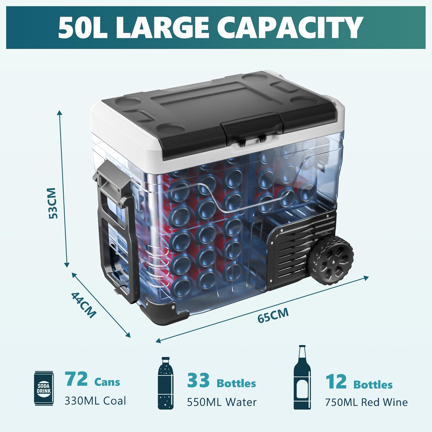 EUHOMY 12V Car Refrigerator, 35L Camping fridge, Portable Freezer 12V/24V DC 220-240V AC, Car Fridge -20℃~20℃ with APP control, Cooler with Wheels & 2 Baskets for Travel,Camping,RV [Energy Class E]