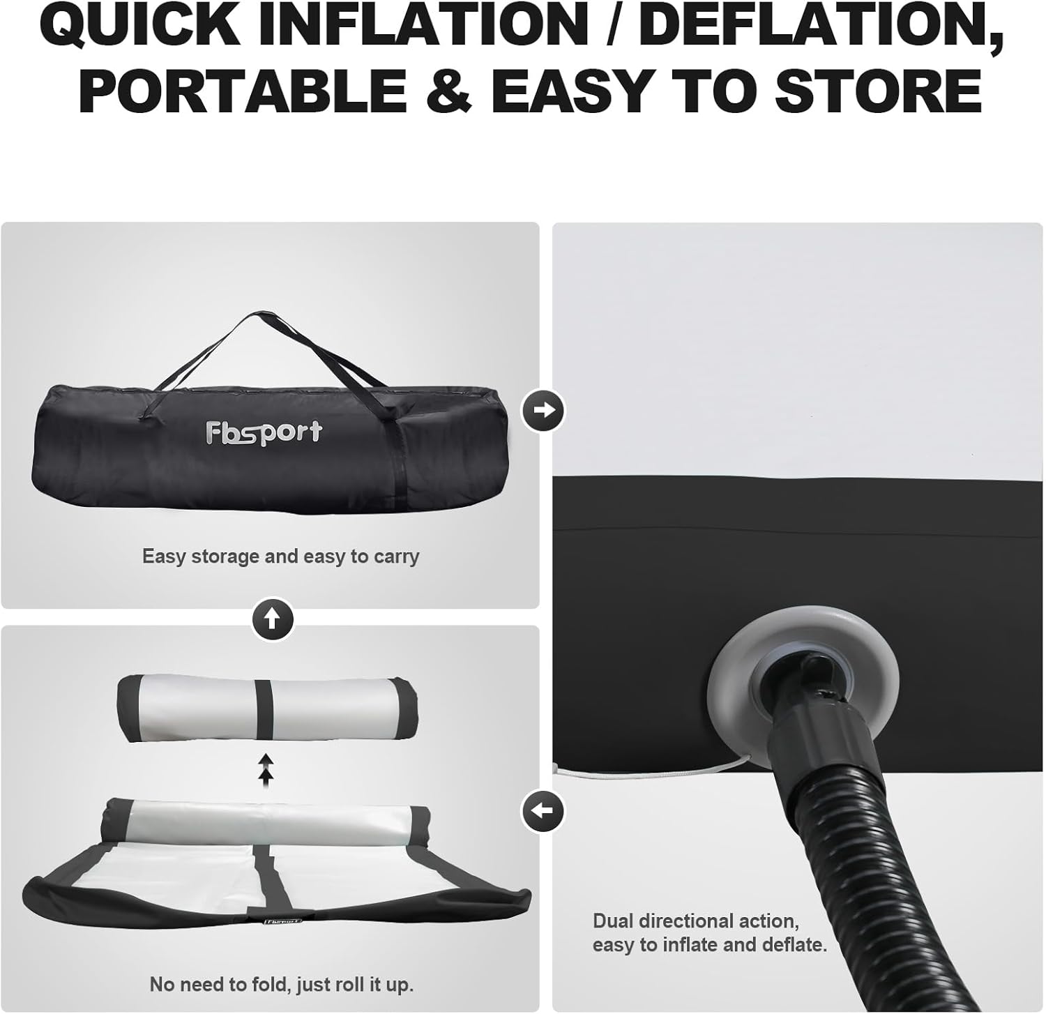 FBSPORT Airtrack Mat, 10/20 cm High Thick 2/3/4/5/6 / M Tumbling Mat, Gymnastics Mat with Air Pump, Training Mat with Carry Bag, Gym Mat for Home, Outdoor, Yoga, Exercise Gymnastics etc.