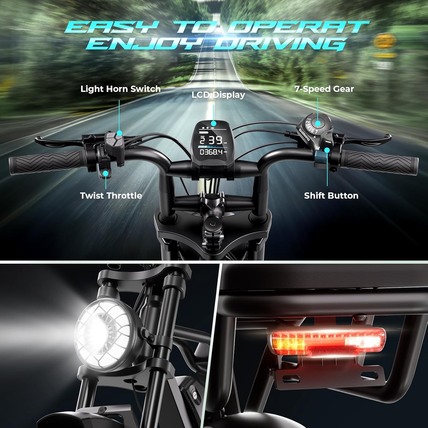 TST Electric Bike for Adults,750W-1500 W Peak Brushless Motor Fat Tire E Bike,48 V Removable Larger Battery,Electric Mountain Bike,with Hydraulic Suspension and 7-Speed E-Bike