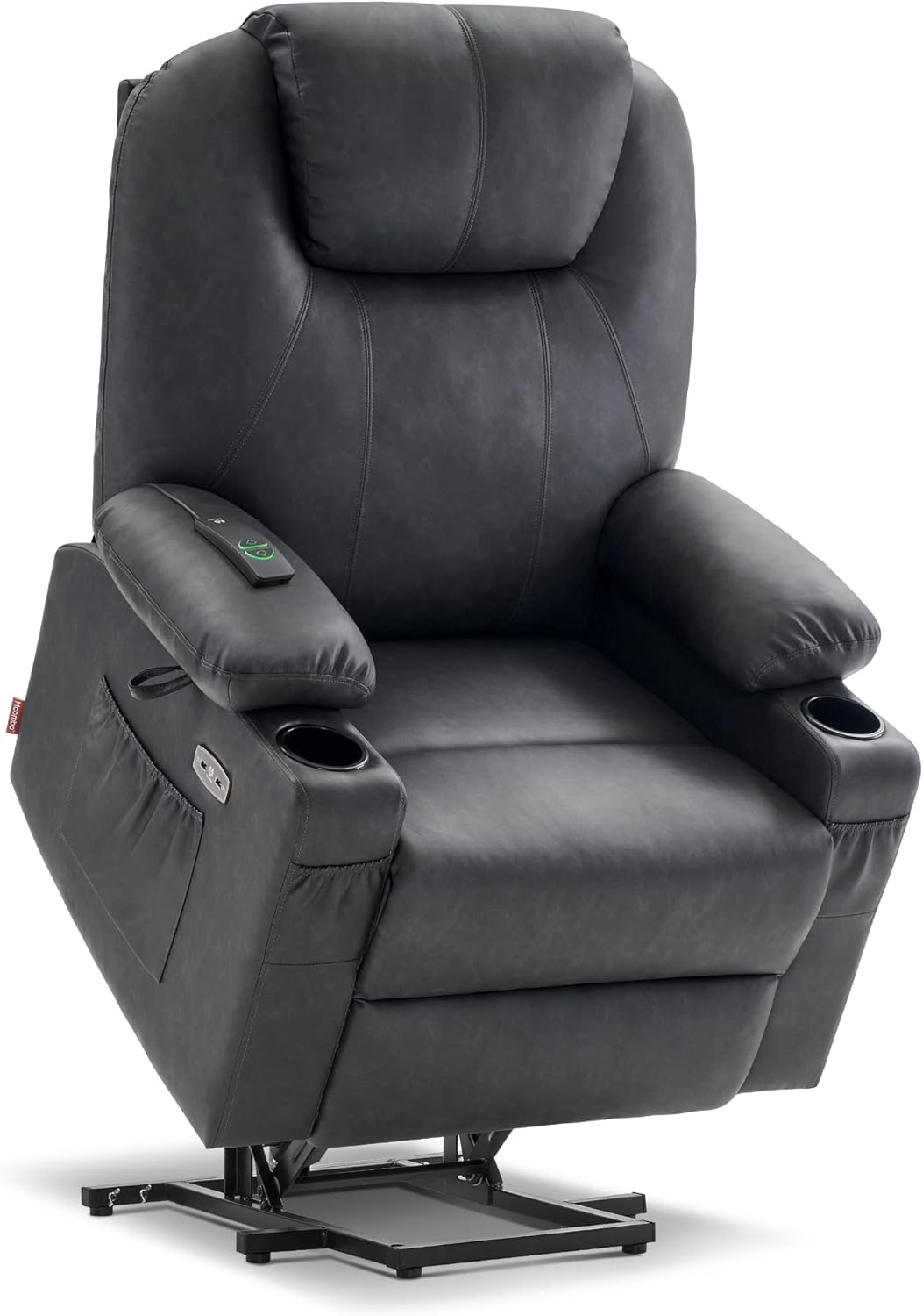 MCombo Large Power Lift Recliner Chair with Massage and Heat for Tall Elderly People, 3 Positions, Cup Holders, and USB Ports, Faux Leather 7516 (Large, Grey)
