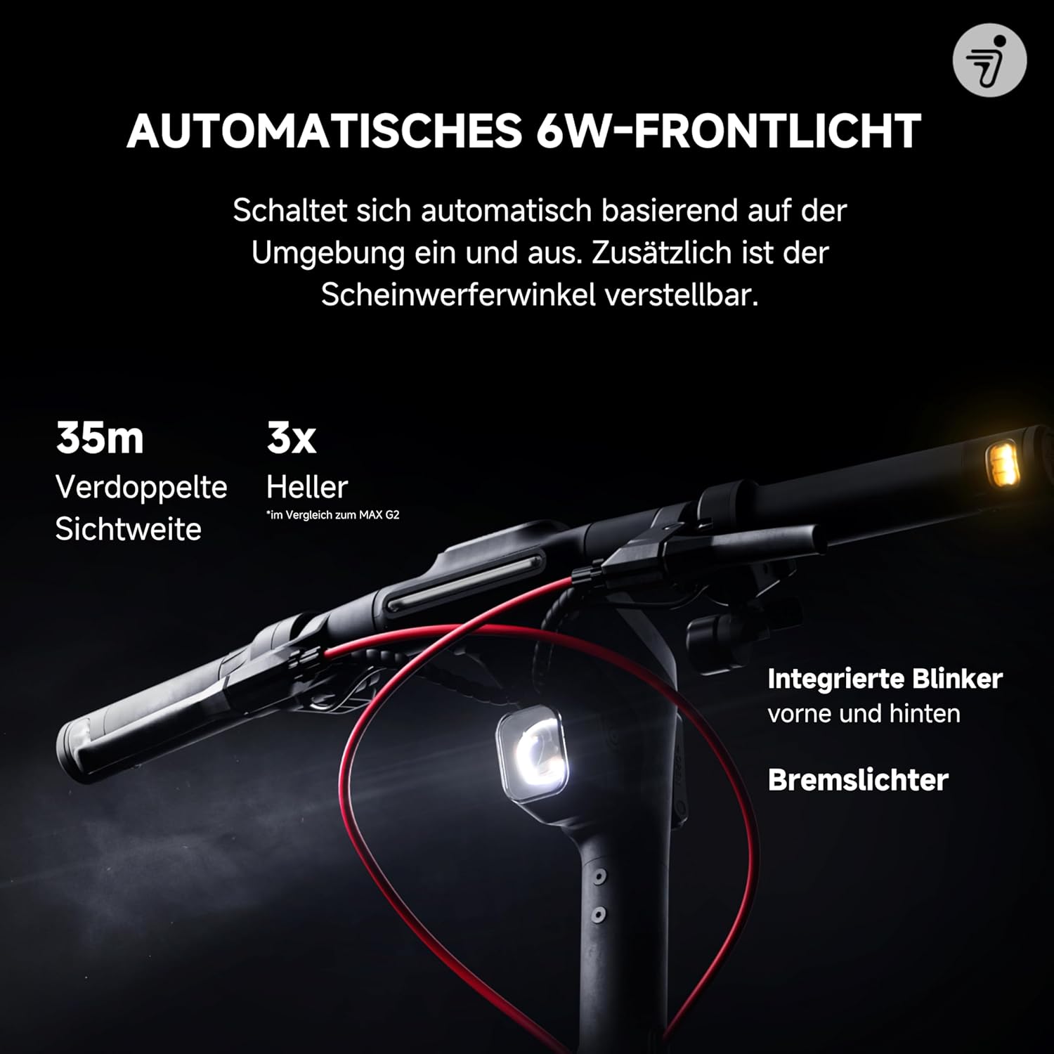 Segway-Ninebot MAX G3 D E-Scooter with Road Legal, 80 km Eco Mode Range, Eco Mode, 75 km at 20 km/h, Charging Time 3.5 h, 130 kg Load Capacity, Double Hydraulic Suspension, Smart Display