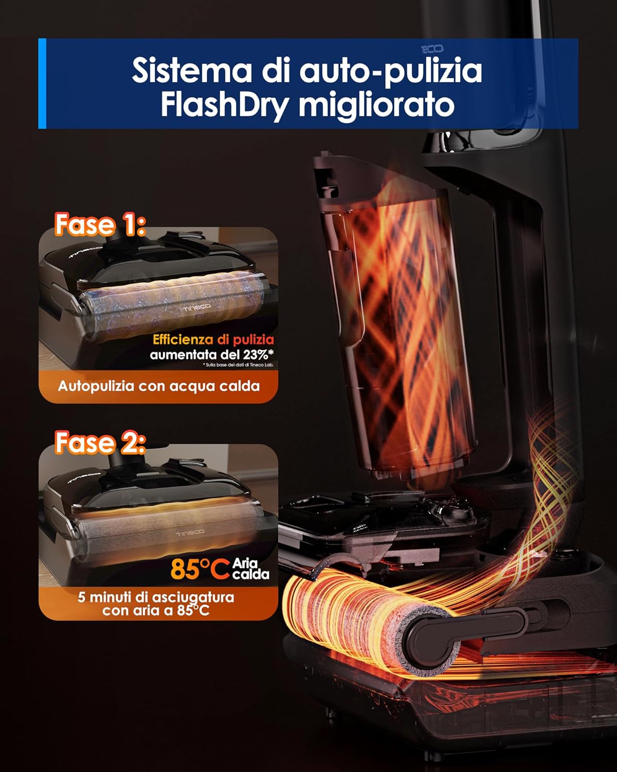 Tineco Floor One S7 Stretch Ultra Lavapavimenti aspirapolvere Senza Fili, ad Umido e a Secco, Design reclinabile a 180°Zero grovigli, 50 Minuti di autonomia, Auto-Pulizia FlashDry a 85°C