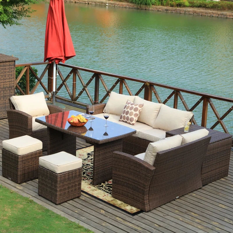 Wicker 8 - Person Garden Lounge Set with Cushions