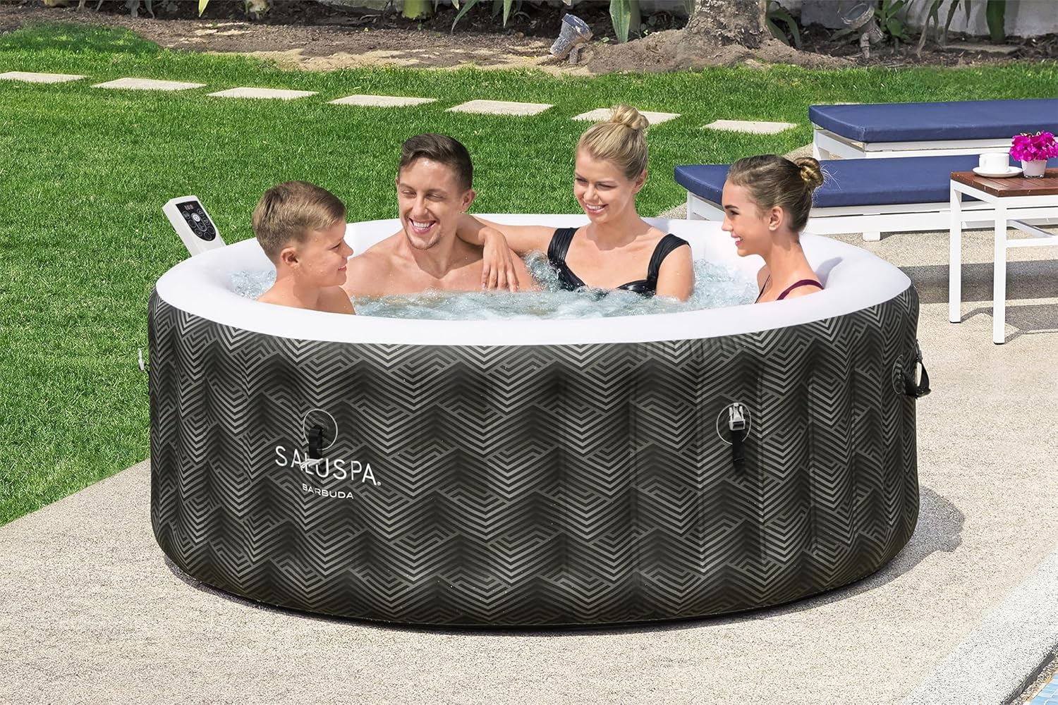 Bestway SaluSpa Barbuda UltraFit EnergySense Inflatable Hot Tub Spa (180.3 x 66 cm) | Portable Hot Tub with Energy Efficient Cover and Integrated Pump | For up to 4 People | Black