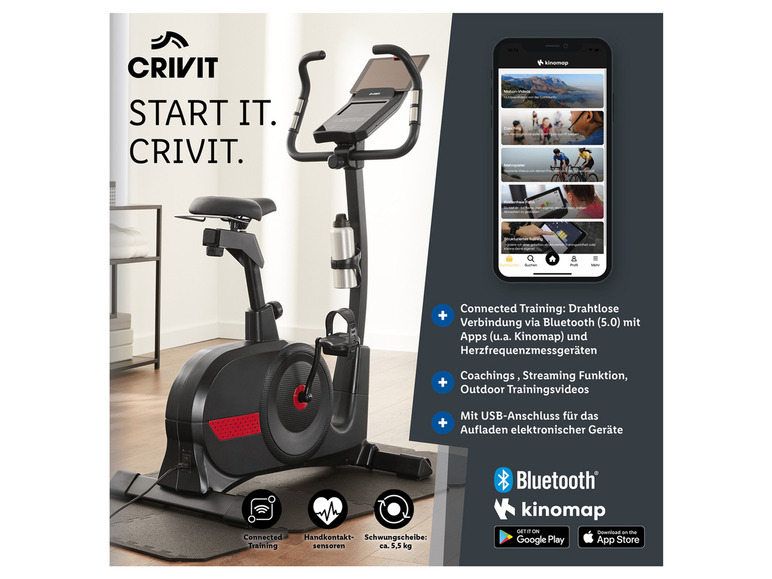 CRIVIT Ergometer, Connected Training, 16 Programme