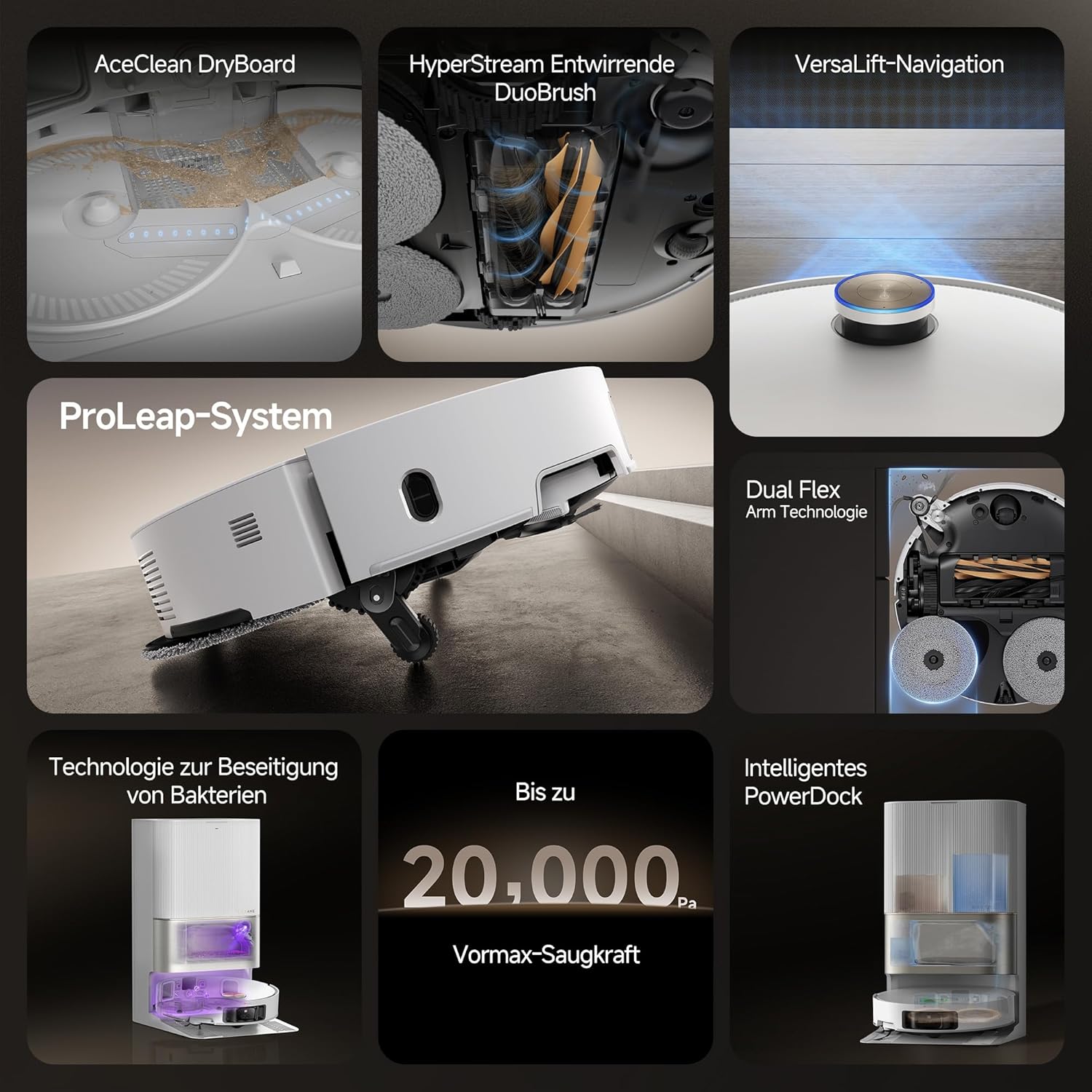 DREAME X50 Ultra Complete Saugroboter mit Wischfunktion,20.000Pa Saugkraft,6 cm Hindernisfreiheit, mit Wischfunktion&Hebarem Wischmopp,KI-Hindernisvermeidung und 360° Navigation