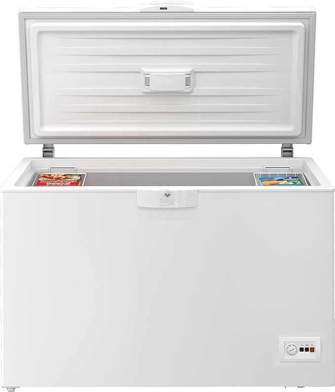 Beko HSM27050 Freezer, Freezer, 284 L Usable Volume, 2 Freezer Baskets, Temperature Alarm, Lockable, LED Display System, Interior Lighting, 36 dB (A), Transport Wheels, White [Energy Class D]