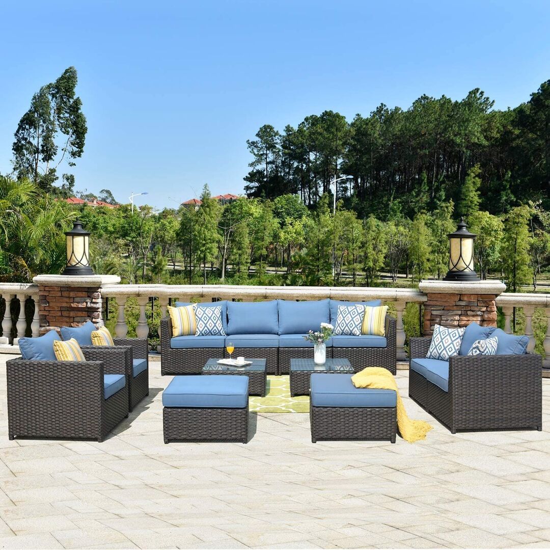 Outdoor Patio Furniture 12 Pcs Set ,Pe Rattan Wicker Sectional With 4 Pillows And Furniture Cover, No Assembly Required