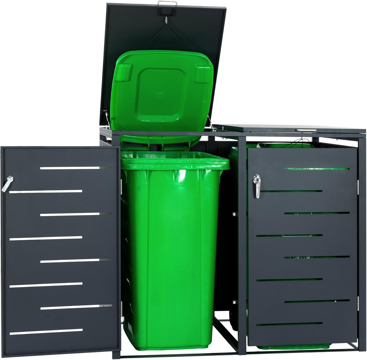 Zelsius Stainless Steel Wheelie Bin Box, 4 Bins, 120-240 Litres, Anthracite RAL 7016, Includes Extension Option, Garden Rubbish Bin Box, Set of 4, Storage Box for Wheelie Bins