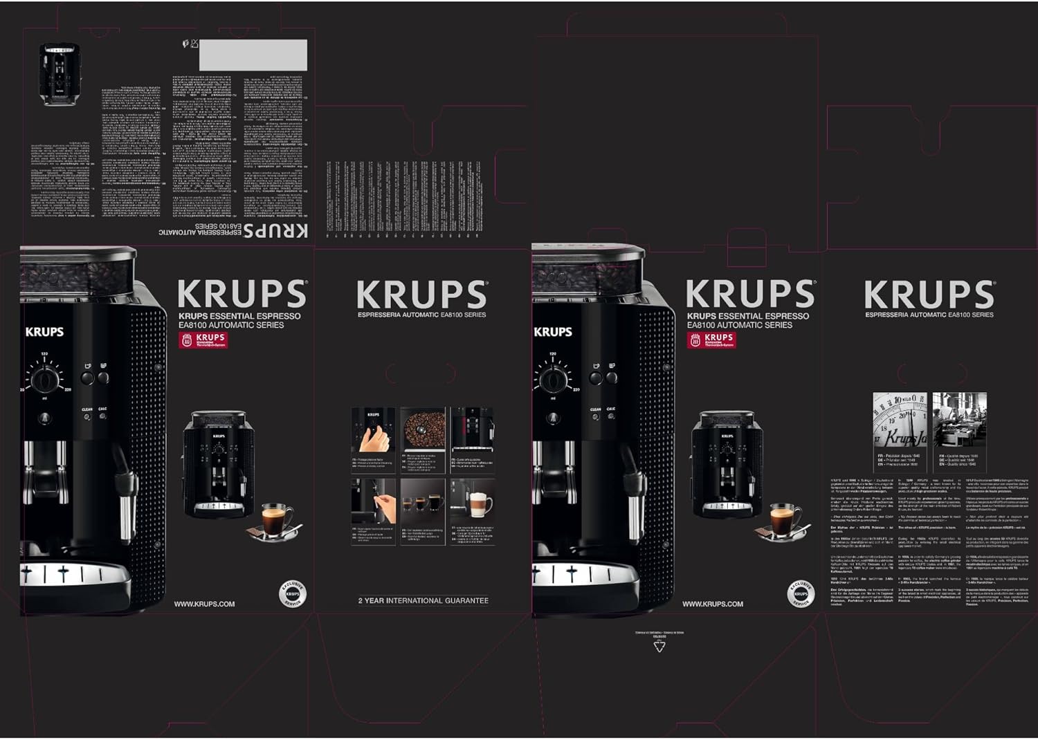 Krups Machine à café grain, 1,7 L, 2 tasses en simultané, Nettoyage automatique, Buse vapeur pour Cappuccino, Cafetière espresso, Essential noire YY8125FD