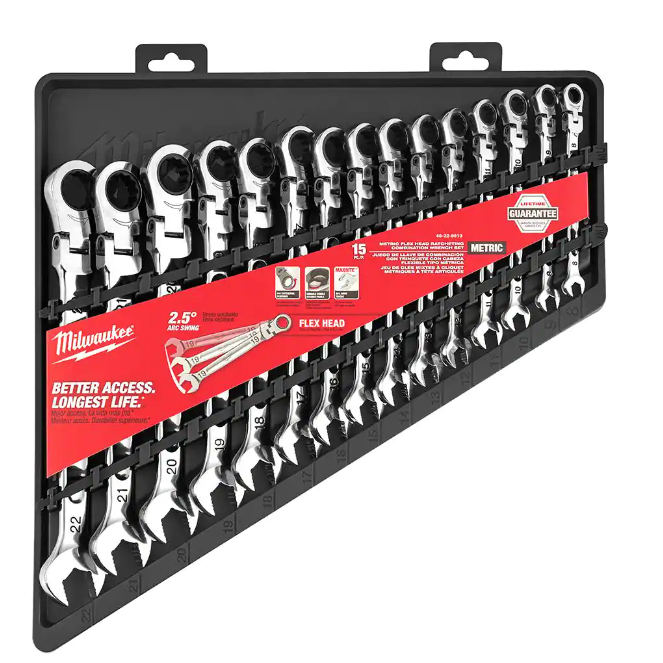 Milwaukee 144-Position Flex-Head Ratcheting Combination Wrench Set SAE and METRIC (30-Piece)