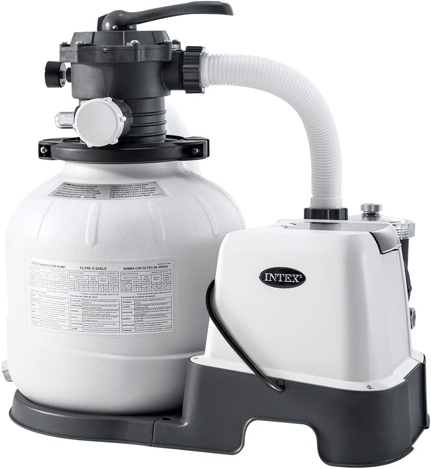 Intex 26676 – Sandfilterpumpe Krystal Clear mit Salzwassersystem, Wasserfluss 7900 L/h, Systemfluss 6000 L/h, für Pools bis maximal 32200 L, Kunststoff, Weiß